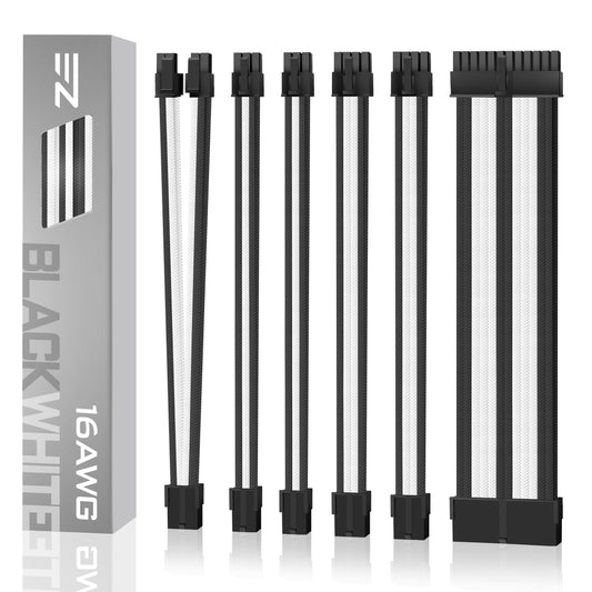 16 AWG NYLON PSU EXTENSION - BLACK/WHITE