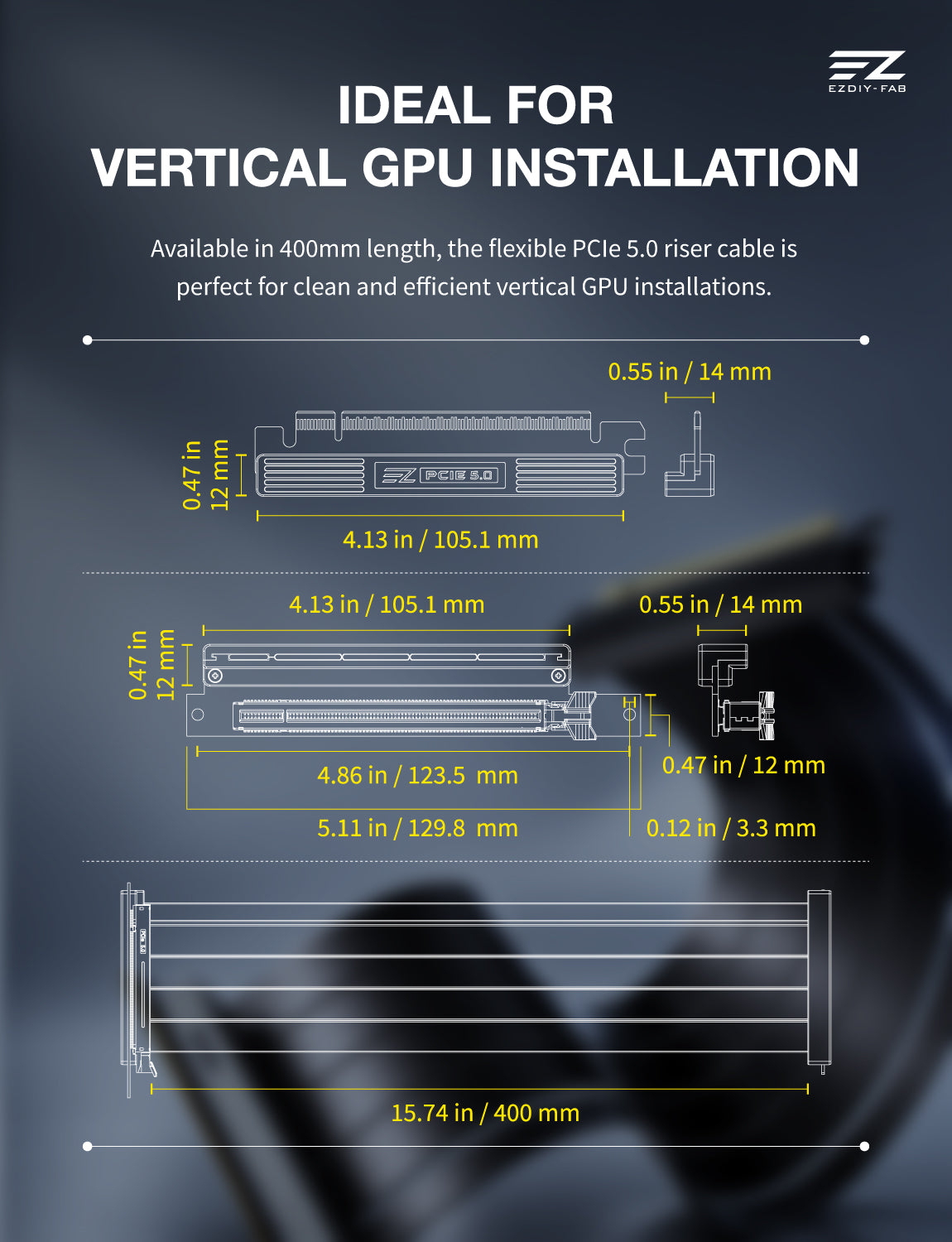 PCI-e 5.0 Riser Cable- 400mm/ Right Angle