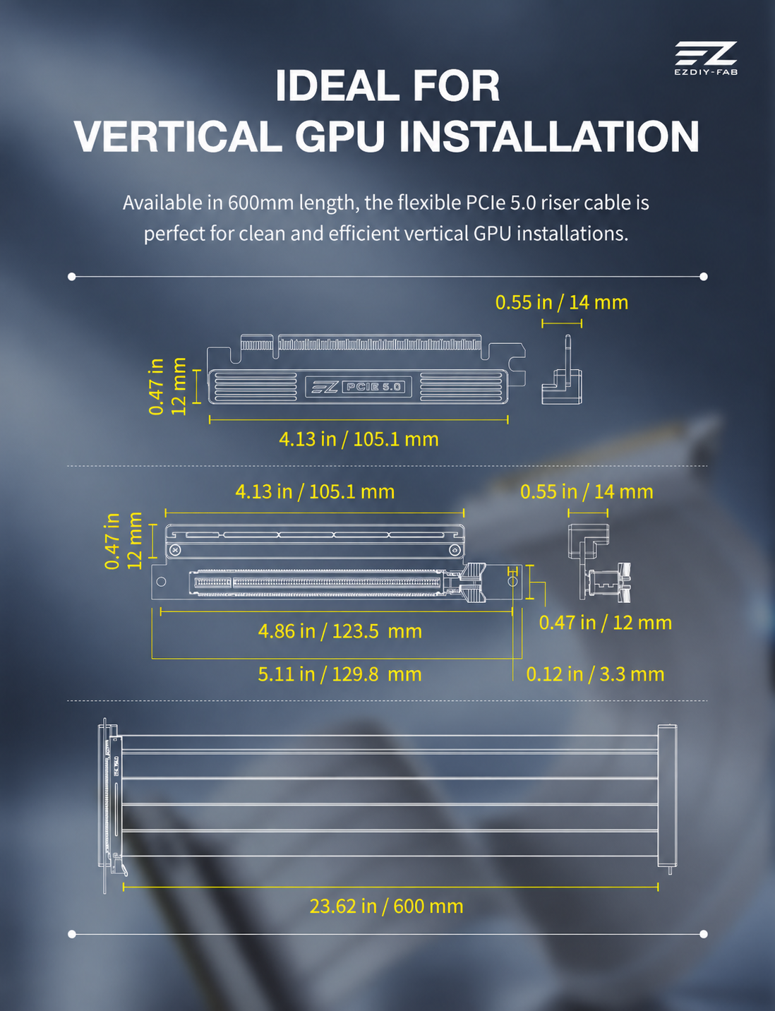 PCI-e 5.0 Riser Cable- 600mm/ Right Angle