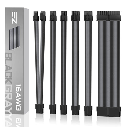 16 AWG NYLON PSU EXTENSION - BLACK/GRAY