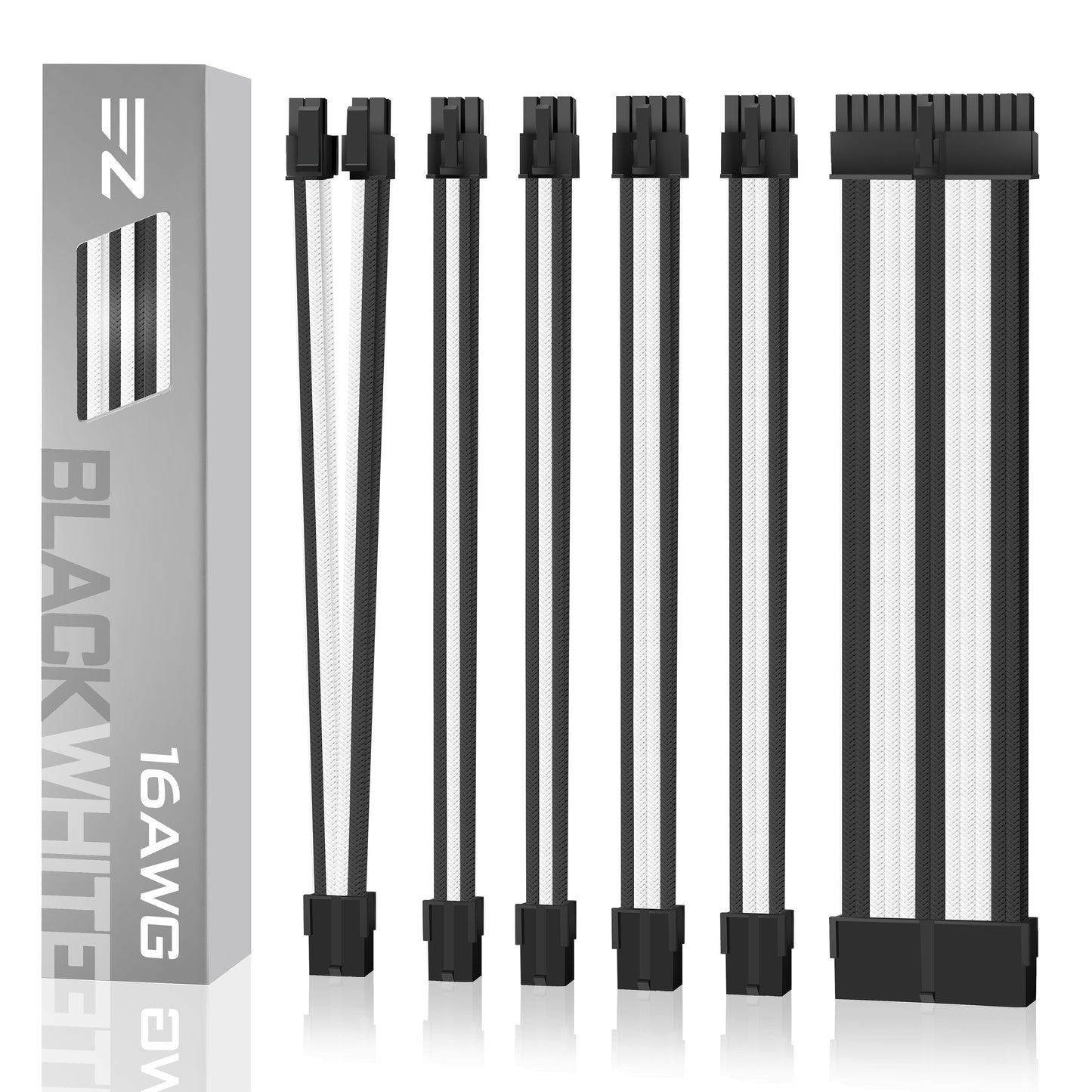 16 AWG NYLON PSU EXTENSION - BLACK/WHITE