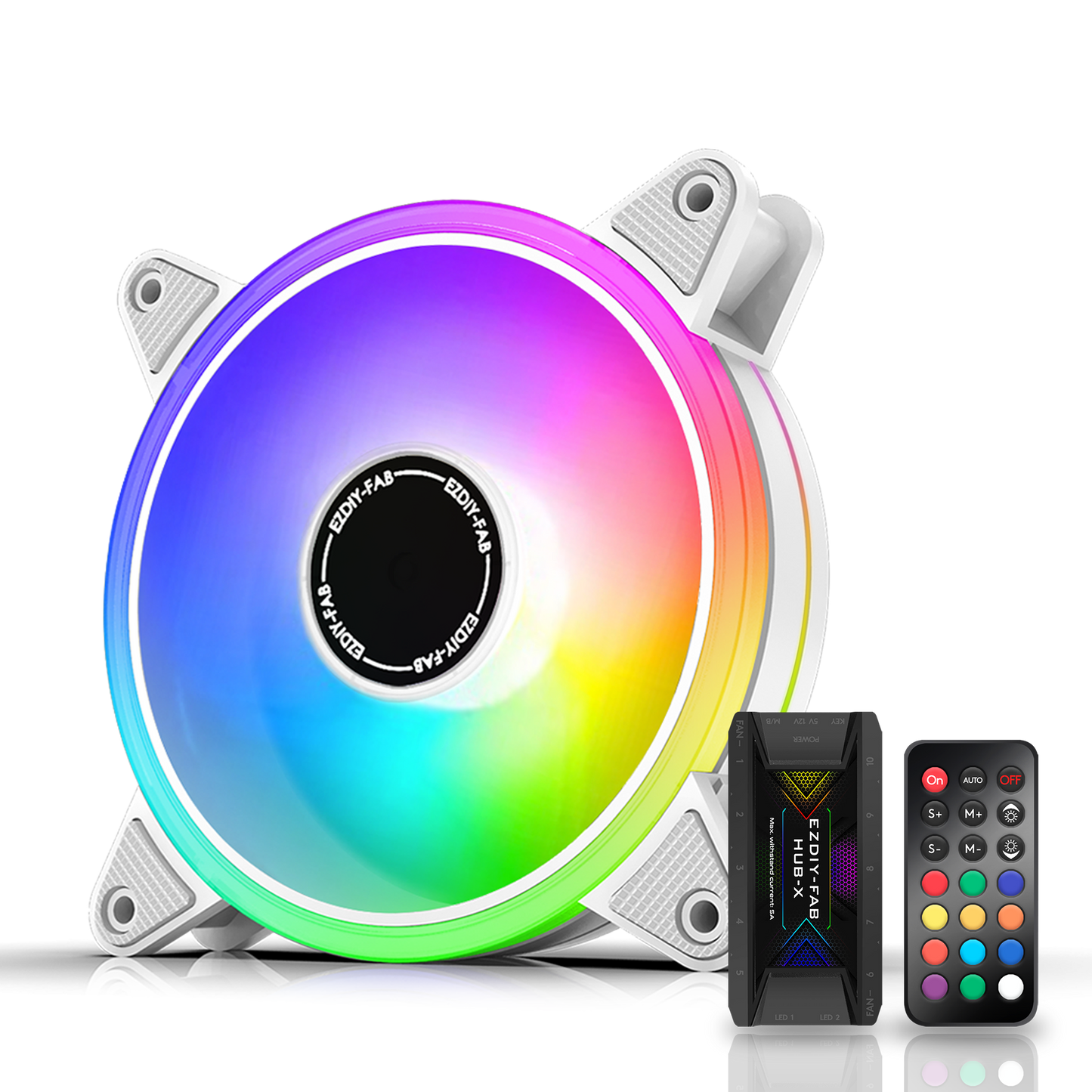 White Moonlight 120mm RGB Gehäuselüfter mit Lüfter-Hub X und Fernbedienung
