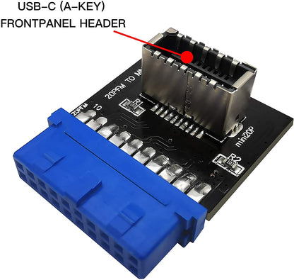 USB 3.0 (3.1 Gen 2) Internal (19-Pin) Header to USB 3.1/3.2 Type-C (20-Pin) A-Key Front Panel Adapter