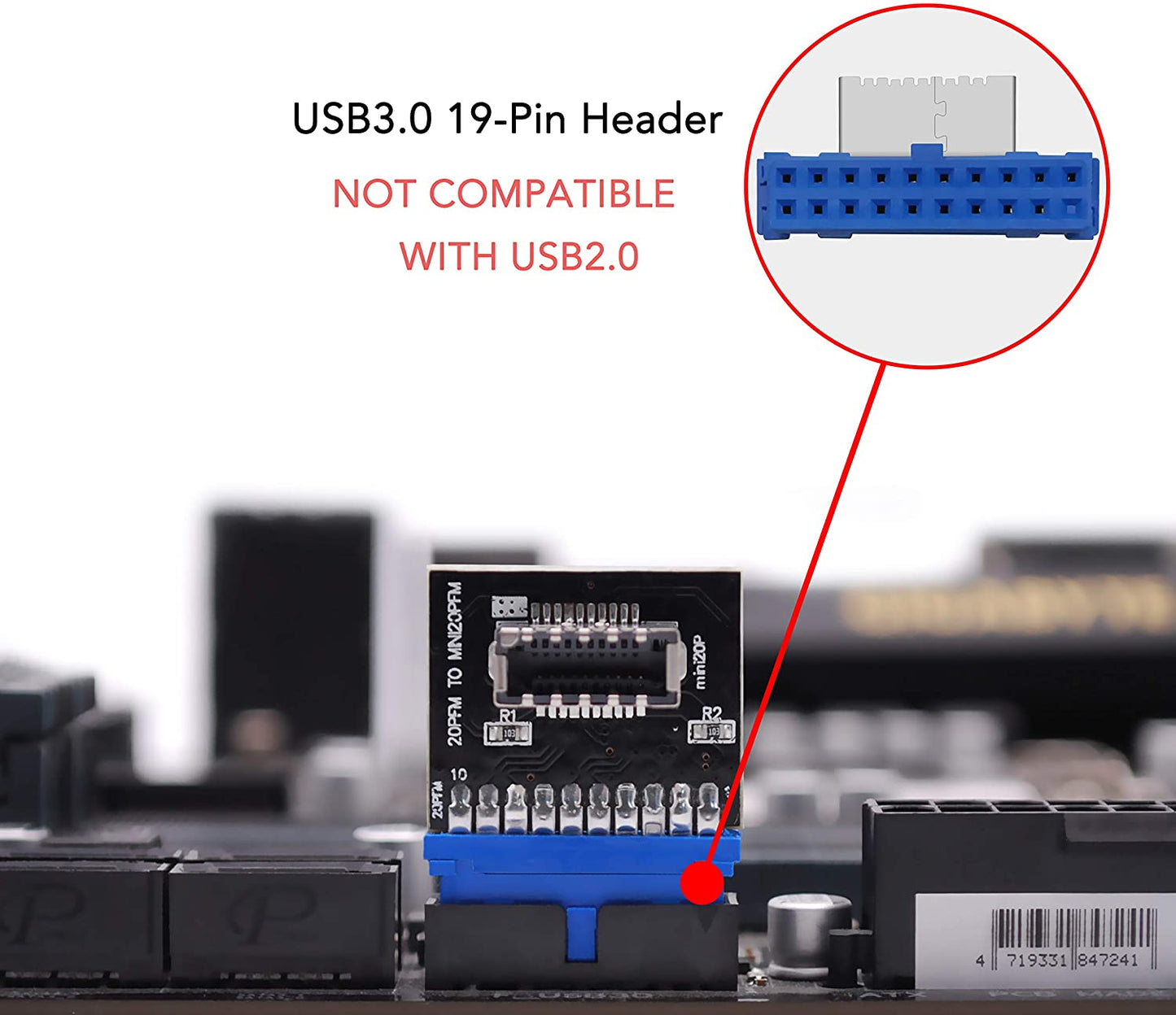 USB 3.0 (3.1 Gen 2) Internal (19-Pin) Header to USB 3.1/3.2 Type-C (20-Pin) A-Key Front Panel Adapter