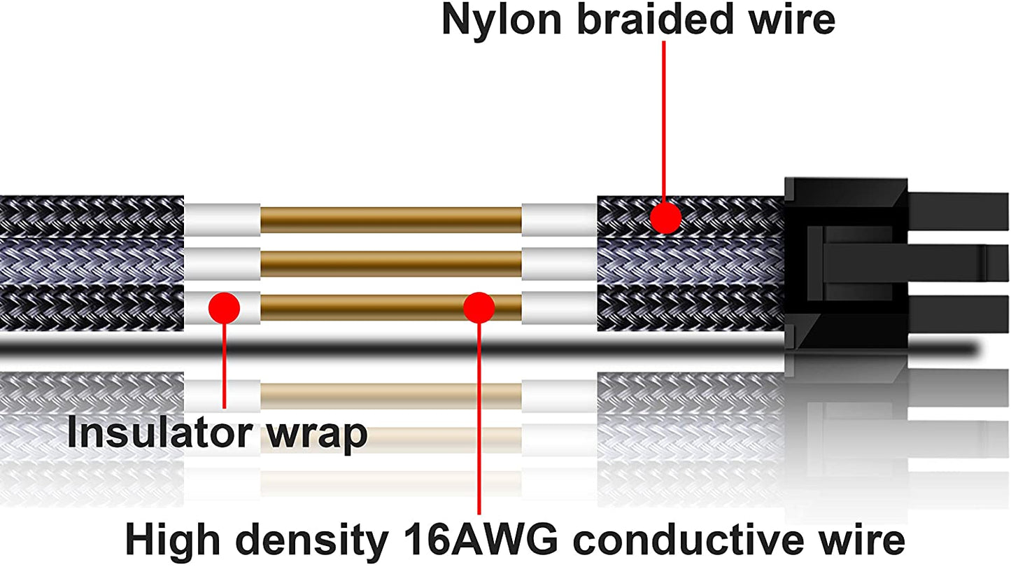 16 AWG NYLON PSU EXTENSION - BLACK/GRAY