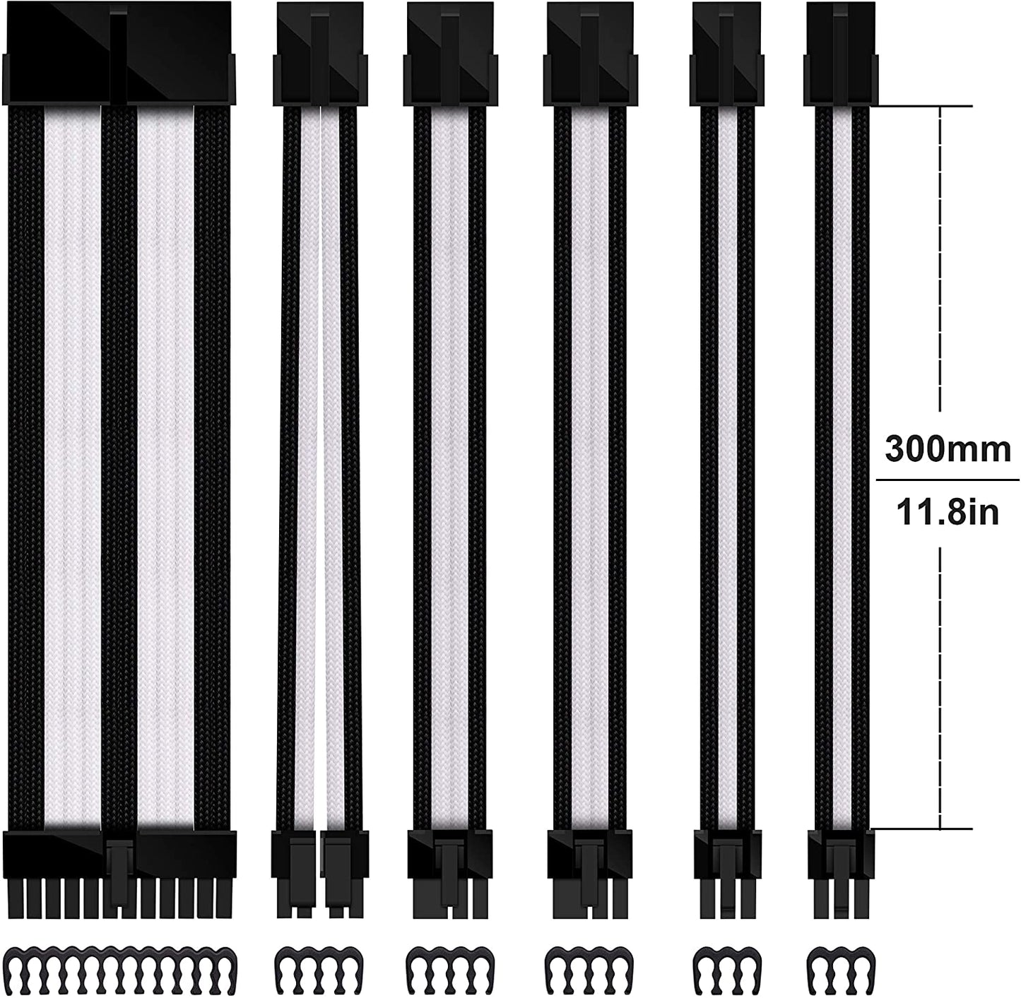 16 AWG NYLON PSU EXTENSION - BLACK/WHITE
