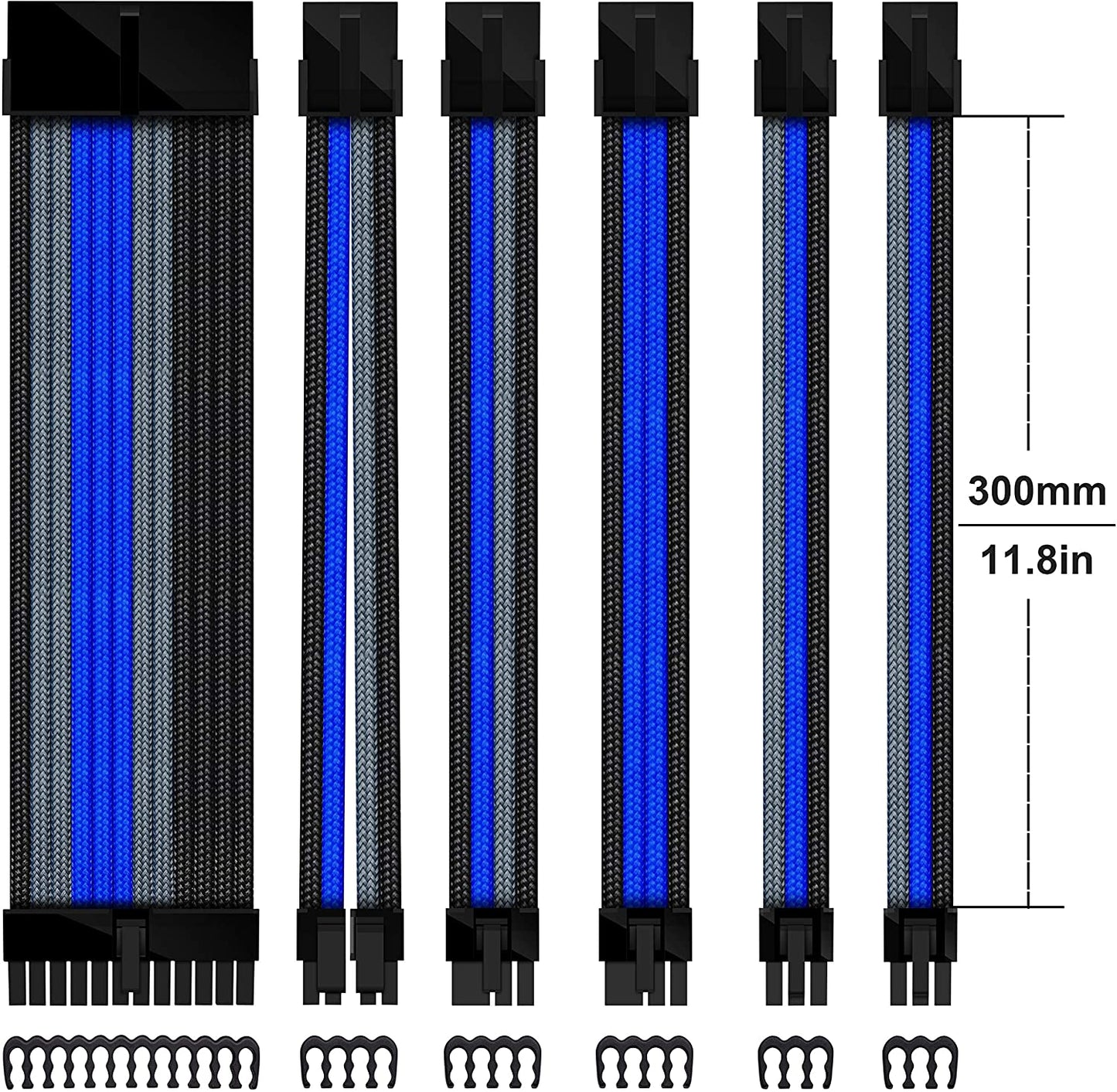 16 AWG NYLON PSU EXTENSION - BLACK/GRAY/BLUE
