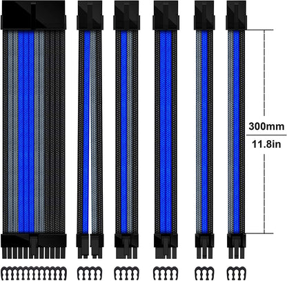 16 AWG NYLON PSU EXTENSION - BLACK/GRAY/BLUE