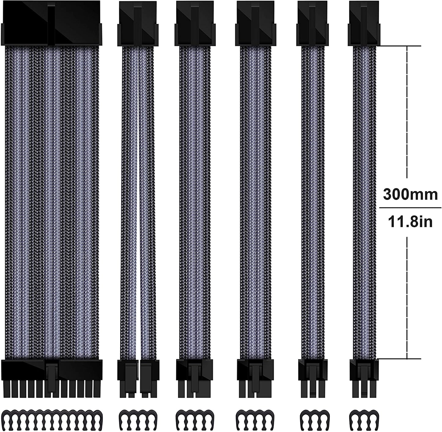 16 AWG NYLON PSU EXTENSION - BLACK/GRAY