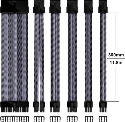 16 AWG NYLON PSU EXTENSION - BLACK/GRAY