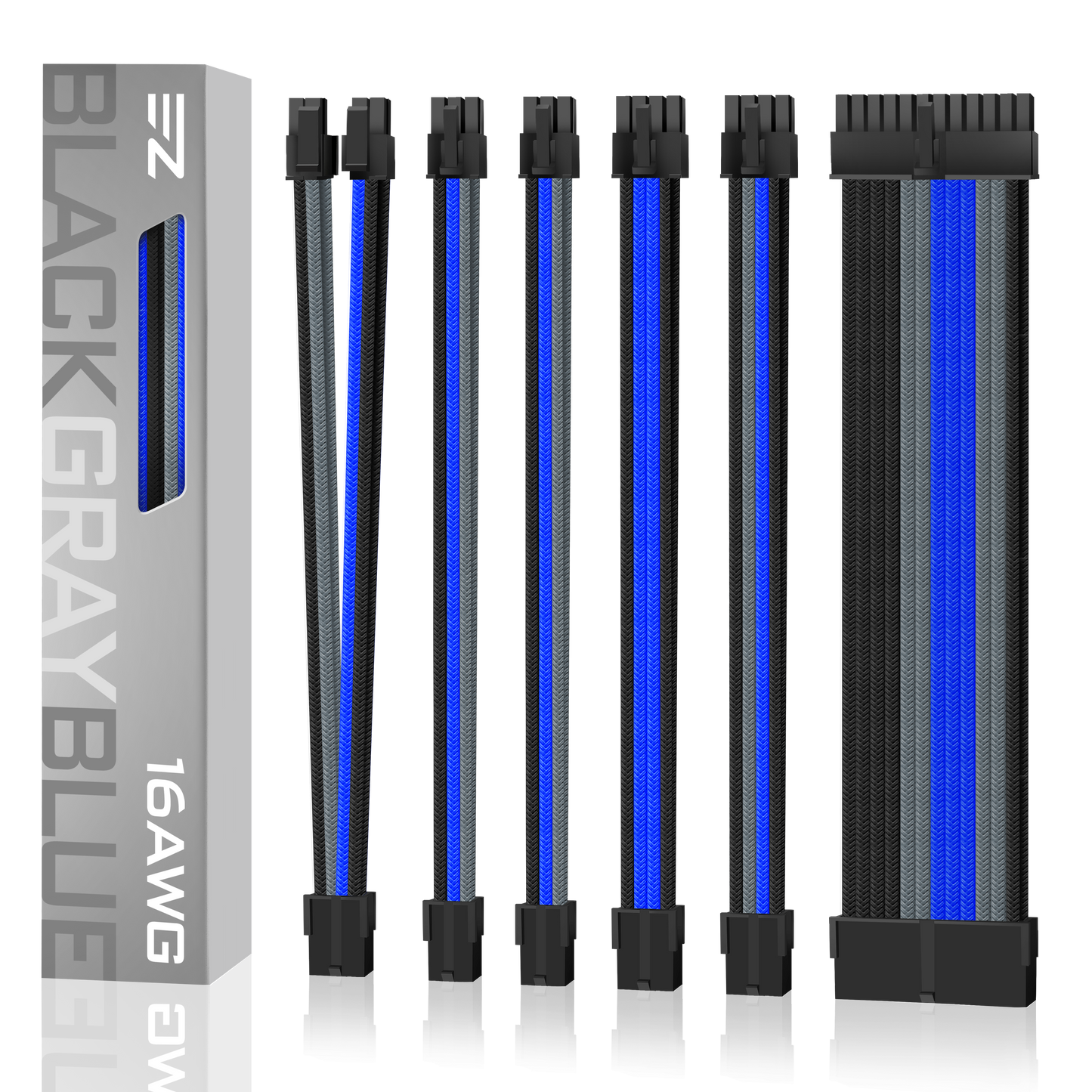 16 AWG NYLON PSU EXTENSION - BLACK/GRAY/BLUE