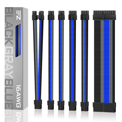 16 AWG NYLON PSU EXTENSION - BLACK/GRAY/BLUE