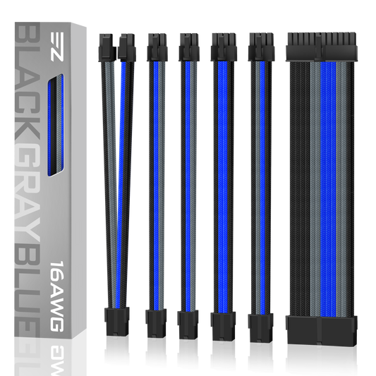 16 AWG NYLON PSU EXTENSION - BLACK/GRAY/BLUE