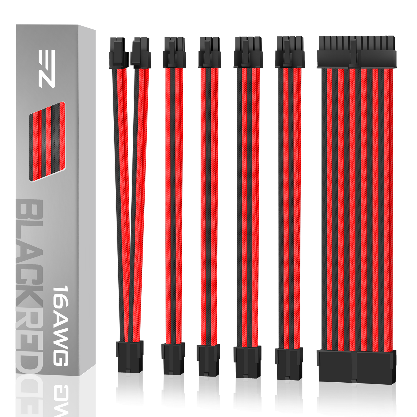 16 AWG NYLON PSU EXTENSION - BLACK/RED