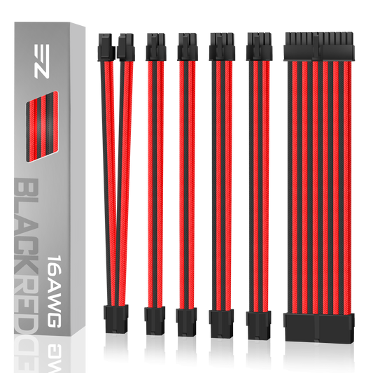 16 AWG NYLON PSU EXTENSION - BLACK/RED
