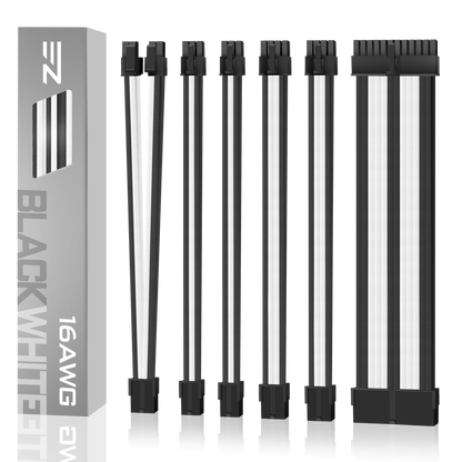 16 AWG NYLON PSU EXTENSION - BLACK/WHITE