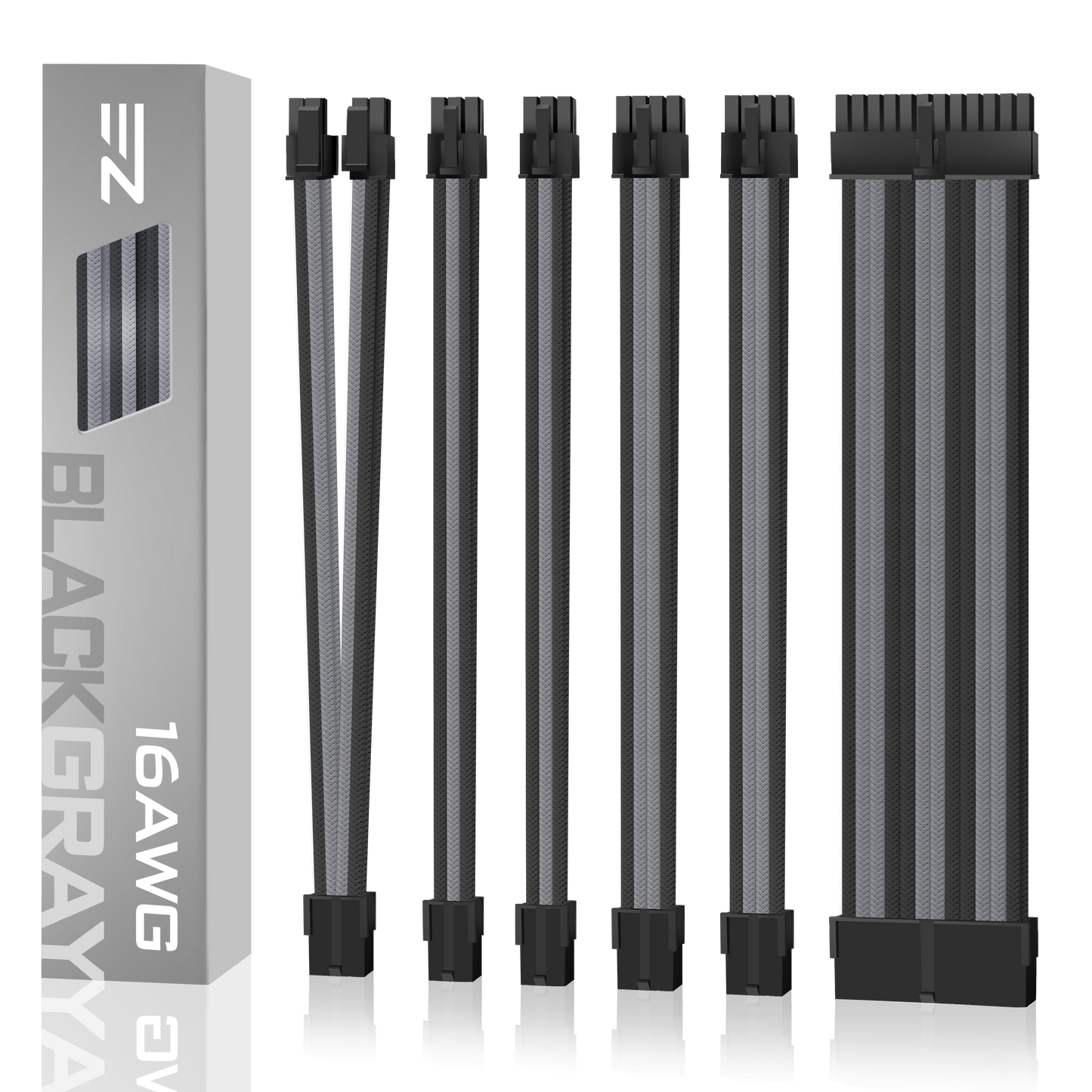 16 AWG NYLON PSU EXTENSION - BLACK/GRAY