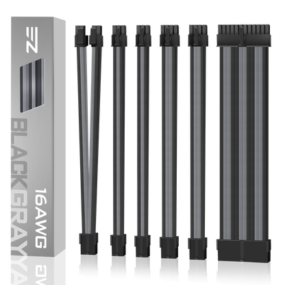 16 AWG NYLON PSU EXTENSION - BLACK/GRAY