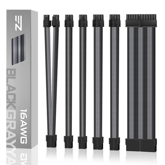 16 AWG NYLON PSU EXTENSION - BLACK/GRAY